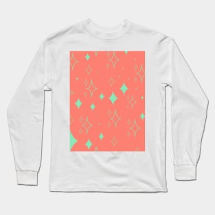 Kawaii Diamond Stars- Coral and Mint Long Sleeve T-Shirt